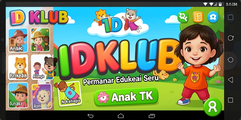Tampilan antarmuka yang ceria dan ramah anak dari IDKLUB.