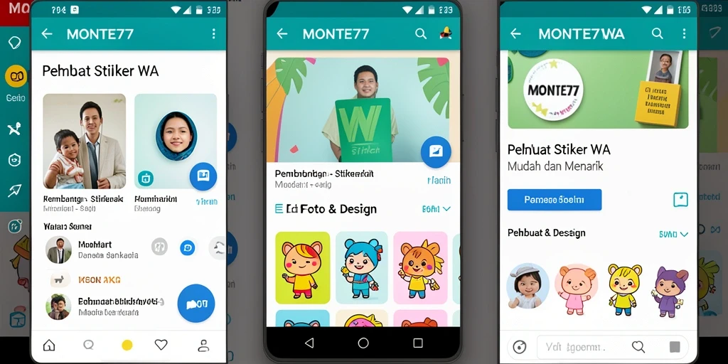 Tampilan antarmuka aplikasi Pembuat Stiker WA MONTE77 yang modern.